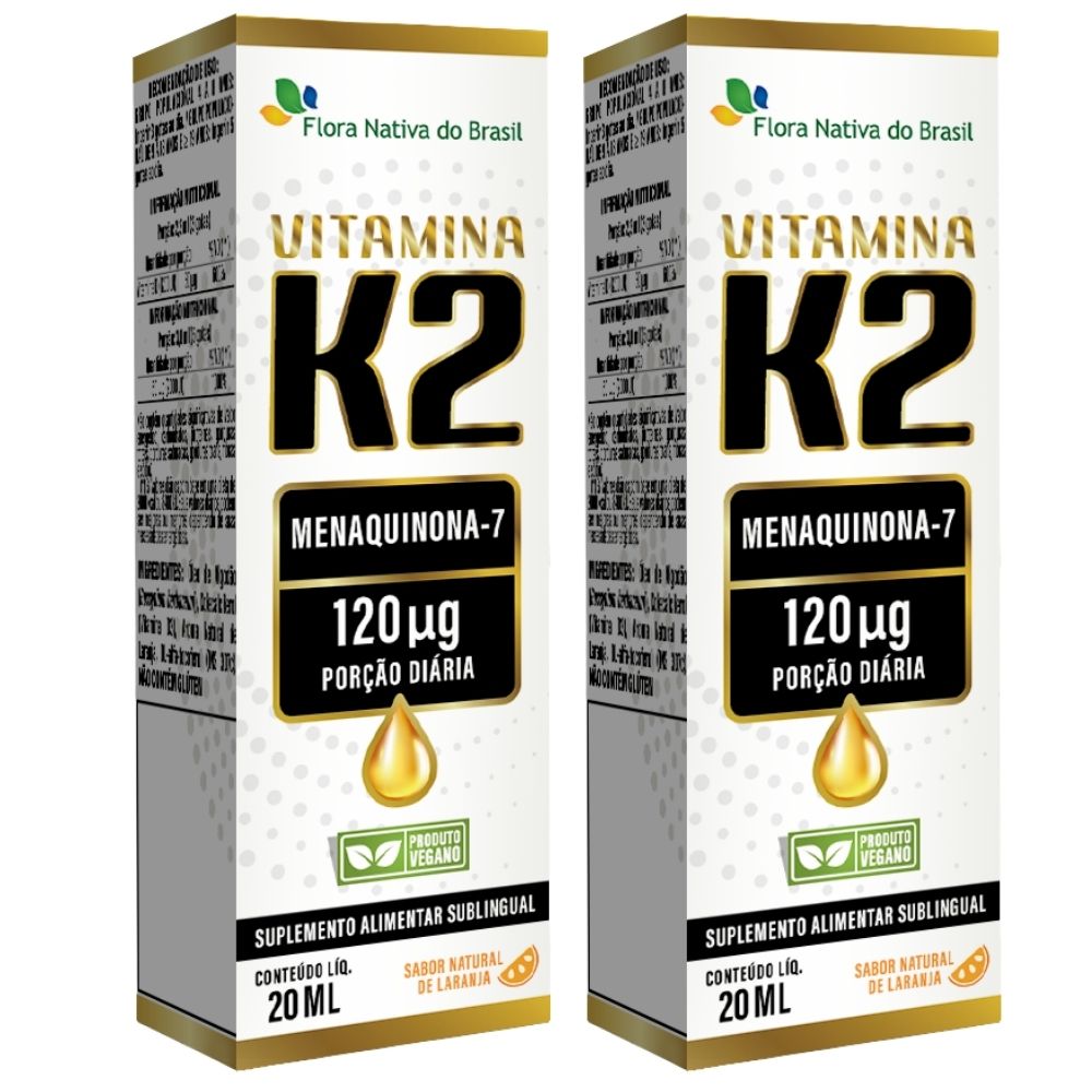 KIT 2X Vitamina K2 em gotas (Menaquinona-7) 120mcg 20ml - Flora Nativa Sabor:Laranja
