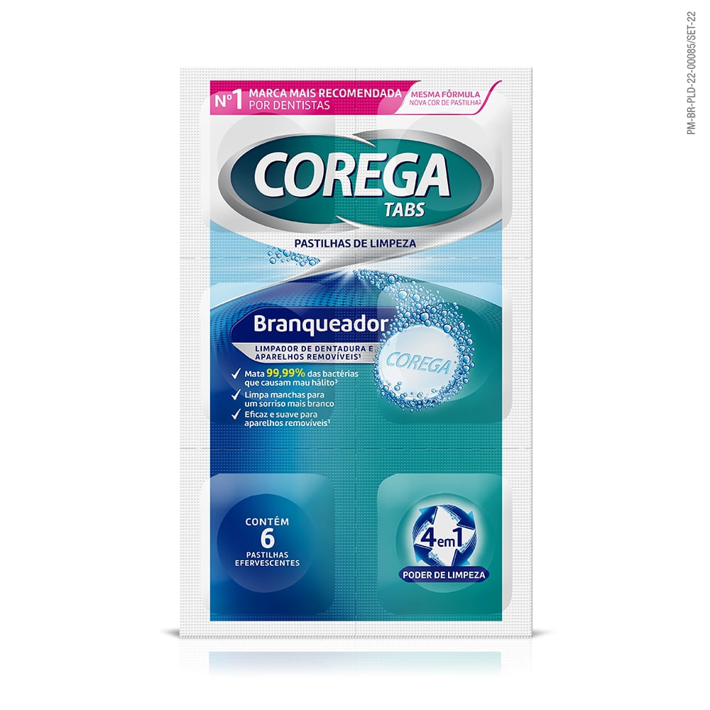 Corega Tabs Branqueador Limpeza Próteses E Aparelhos Removíveis 6 Unidades