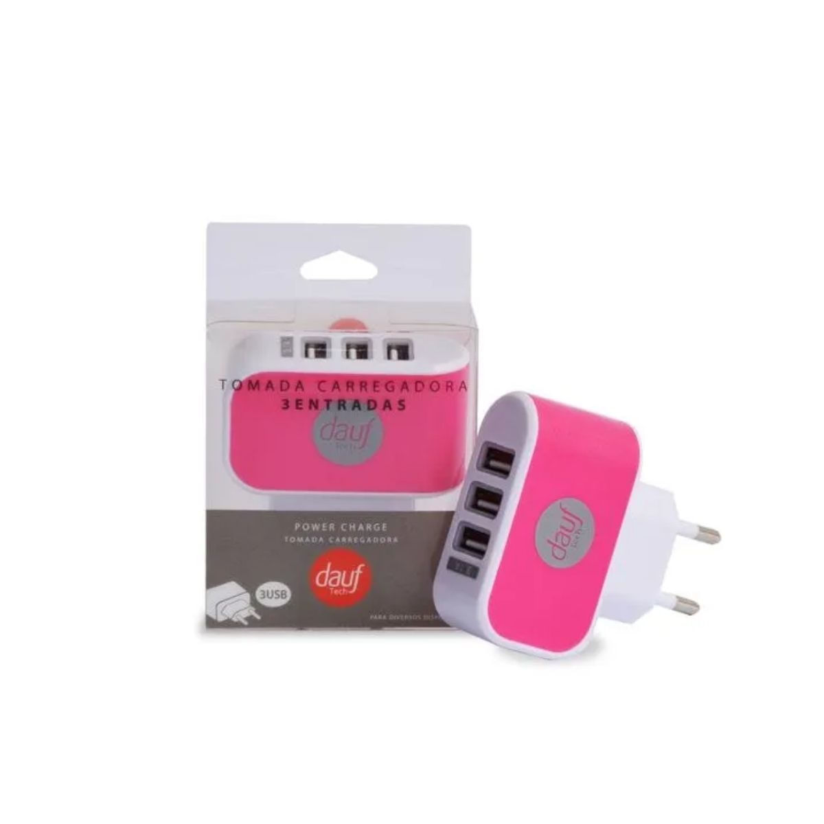 Carregador Parede Dauftech Azul Ou Rosa 3 Entradas